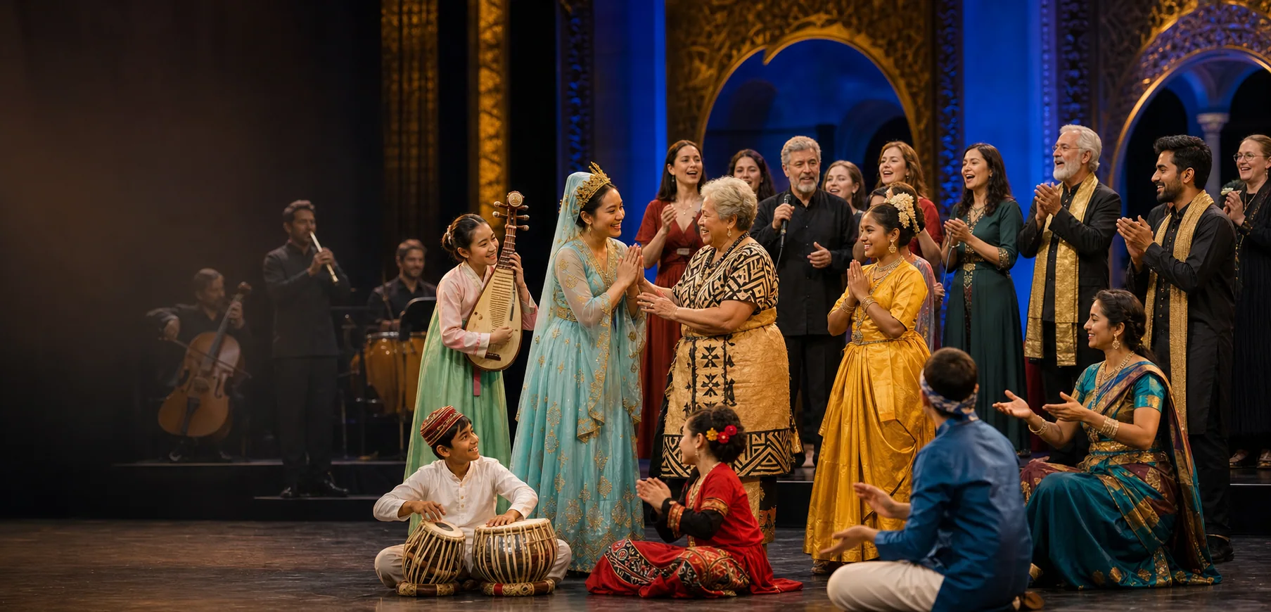 International cultural performers celebrating music, dance, and friendship