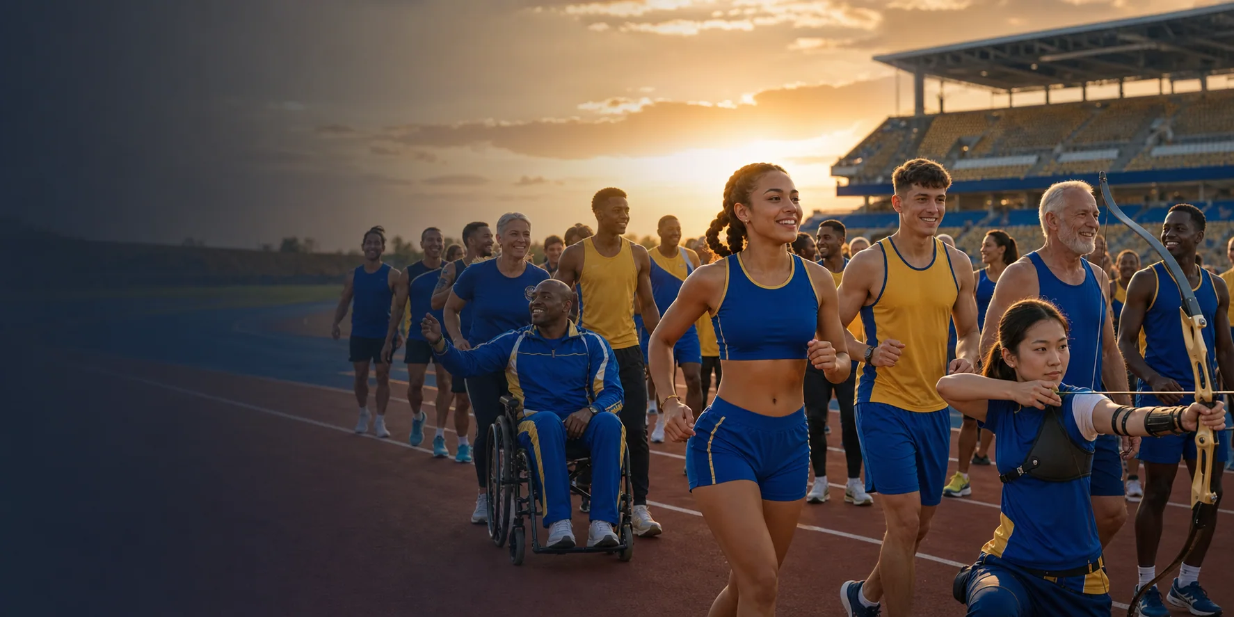 International participants of different ages gathering for athletics and archery